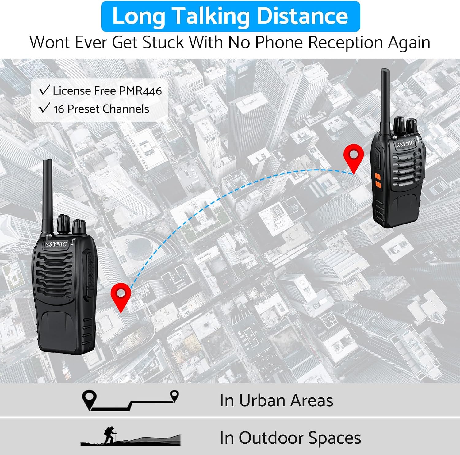 Detalle de eSynic Walkie Talkies-X 6-Pack PMR446 Radios with 16 Channels and VOX
