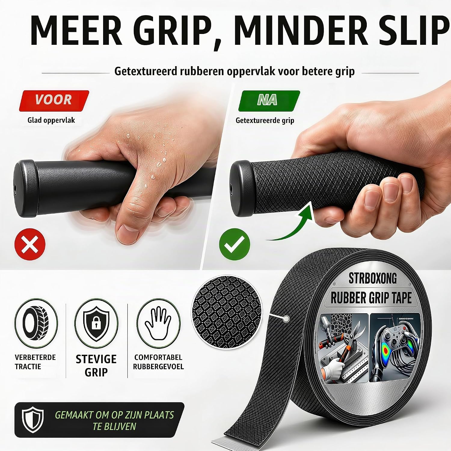 Detalle 2 de STRBOXONG STRBOXONG-Rubber Grip Tape, antisliptape van rubber 25 mm x 3 m