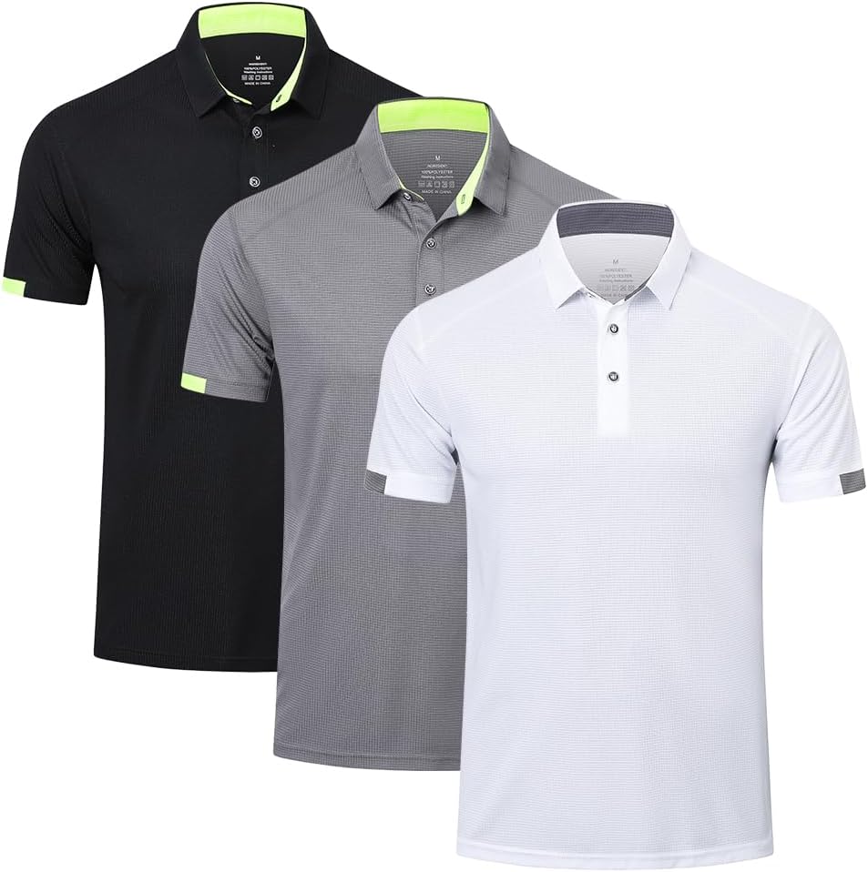 Detalle de HUAKANG Pack of 3 Men’s Short-Sleeved Golf Polo Shirts, Quick-Drying