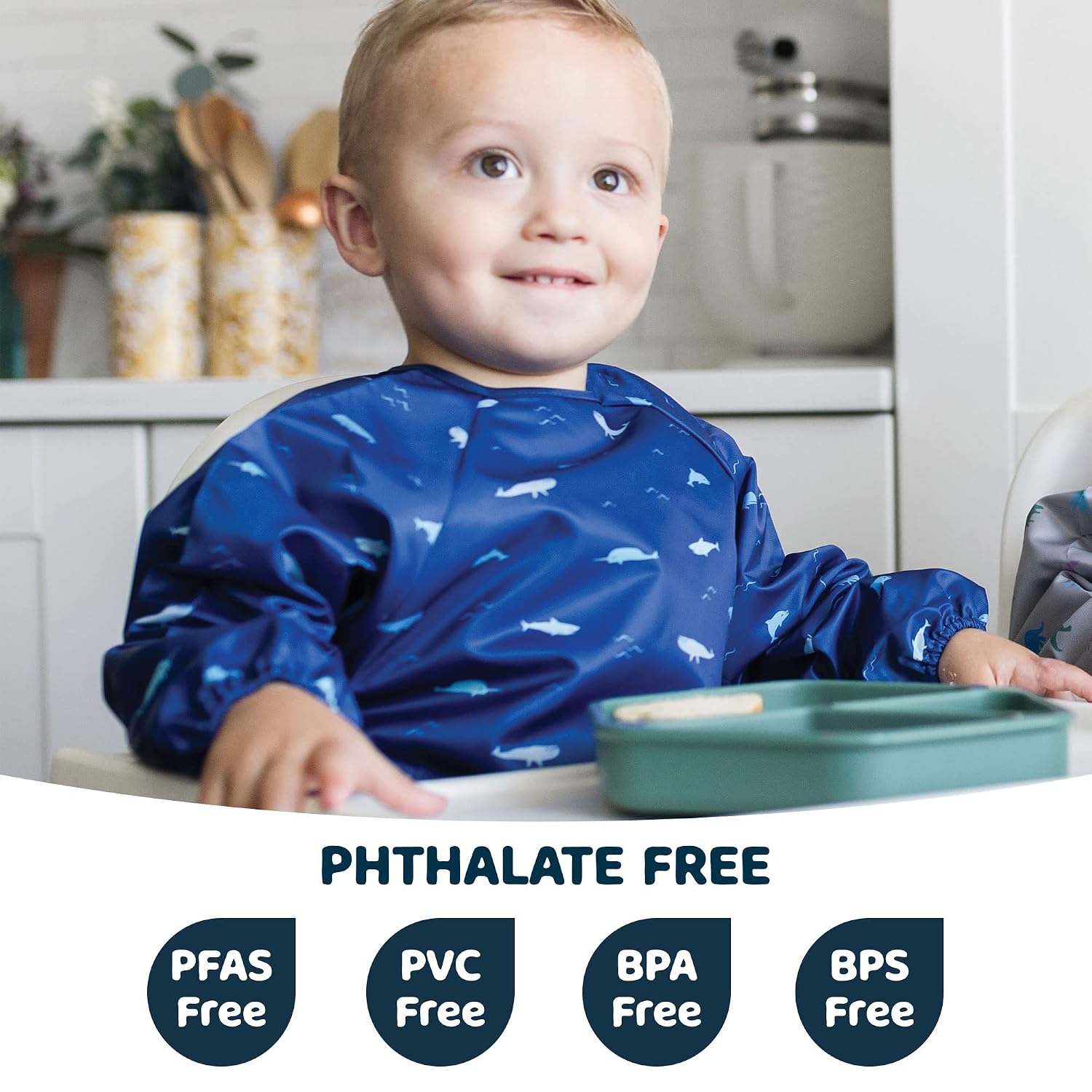 Detalle 1 de Tiny Twinkle Long-Sleeve Baby Bib, Waterproof, Machine Washable, Ocean Life, 6–24M