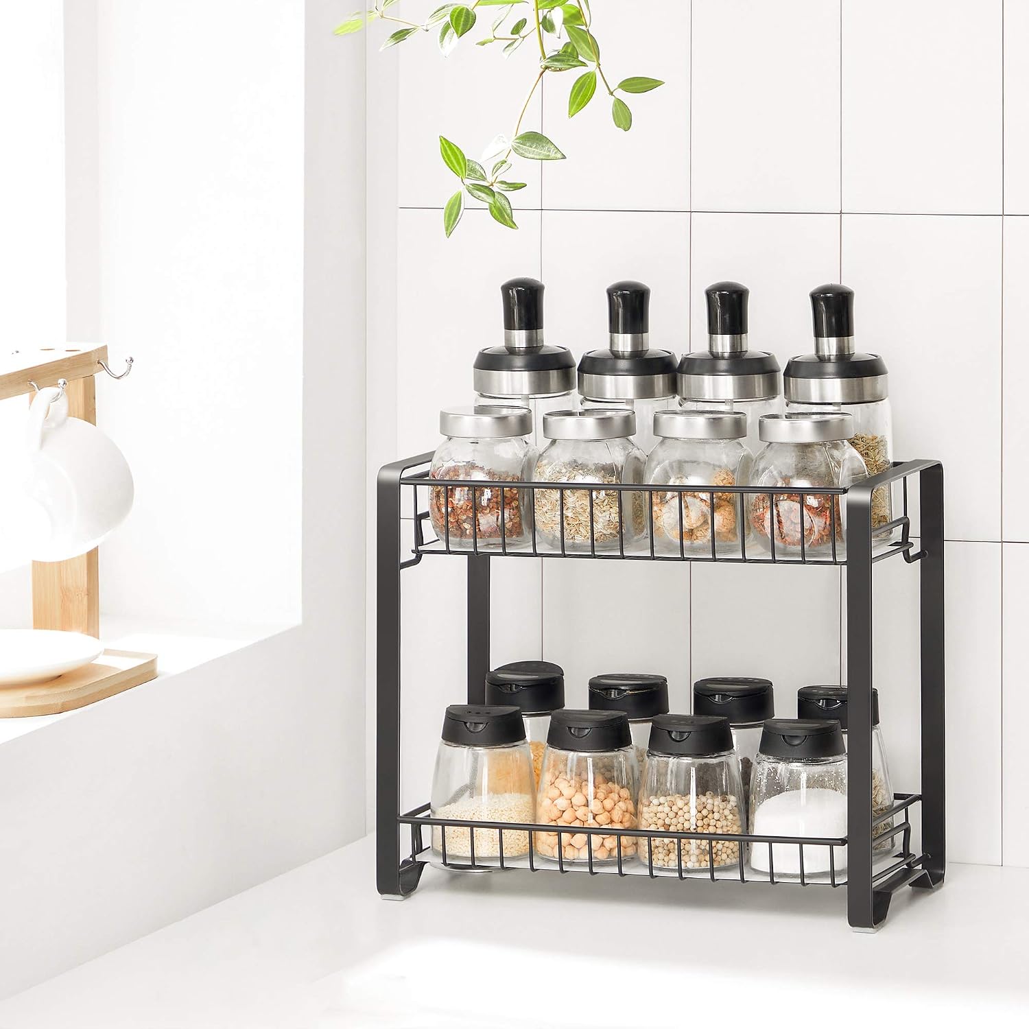 Detalle 2 de SONGMICS Especiero metálico de 2 niveles 🧂 Fácil de montar Negro