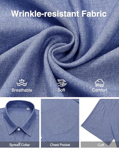 Detalle 1 de J.VER Mens Linen Shirt Short Sleeve – Blue, Regular Fit, Cotton-Linen Summer Shirt (XL)