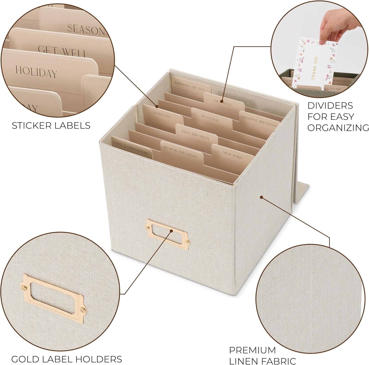 Detalle de ZICOTO zic-greetbox-ivory_24-058a Greeting Card Organizer, Ivory Linen