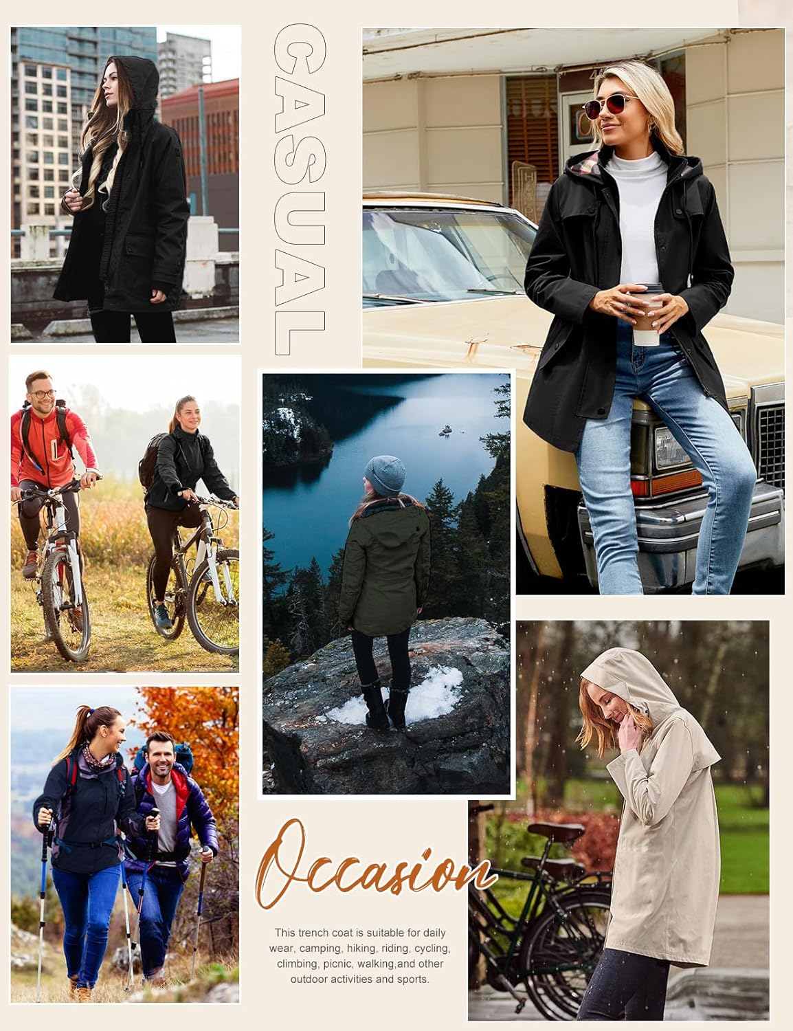 Thumbnail 6 de UMIPUBO Womens Waterproof Jackets: Long Hooded Raincoat for Outdoor Adventures