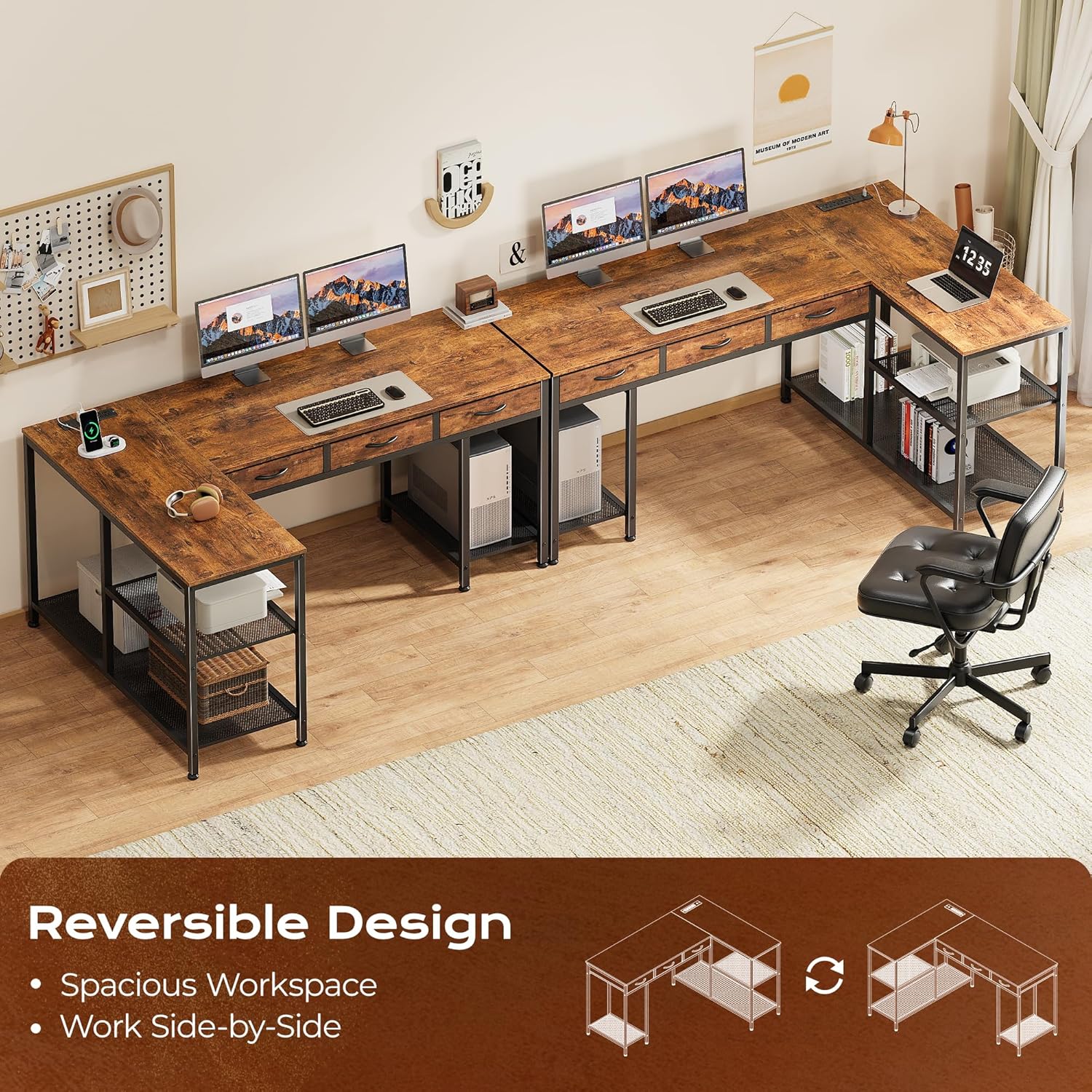 Thumbnail 3 de PRAISUN 55 Inch L-Shaped Desk with Power Outlets and Type-C Port