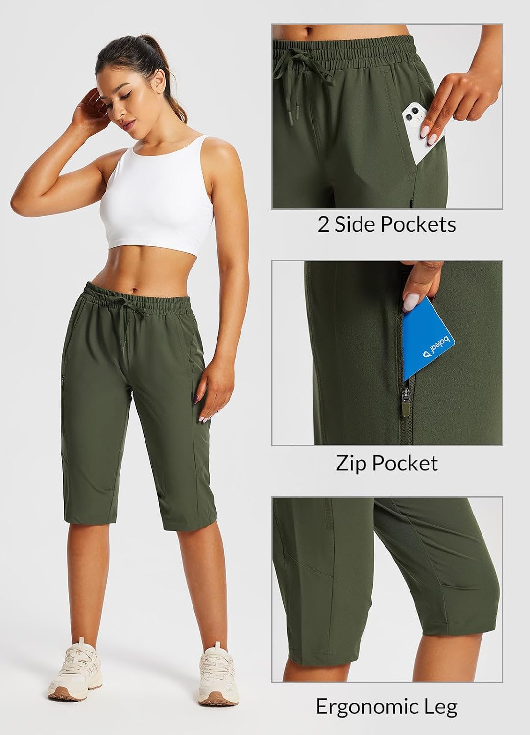 Detalle 2 de baleaf Women’s 15" Hiking Shorts Long Bermuda Cargo (Below-the-Knee Capris)