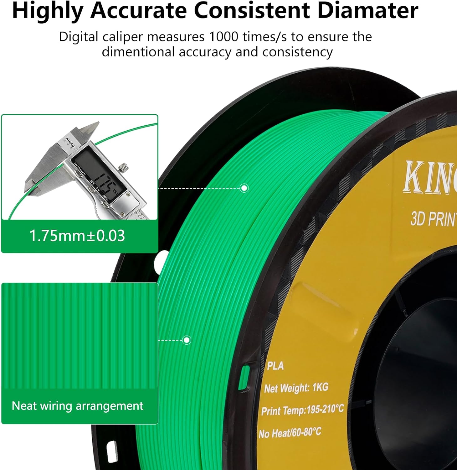 Thumbnail 2 de Kingroon PLA Filament 1.75mm (Green) – 1kg, Neatly Spooled, High Dimensional Accuracy