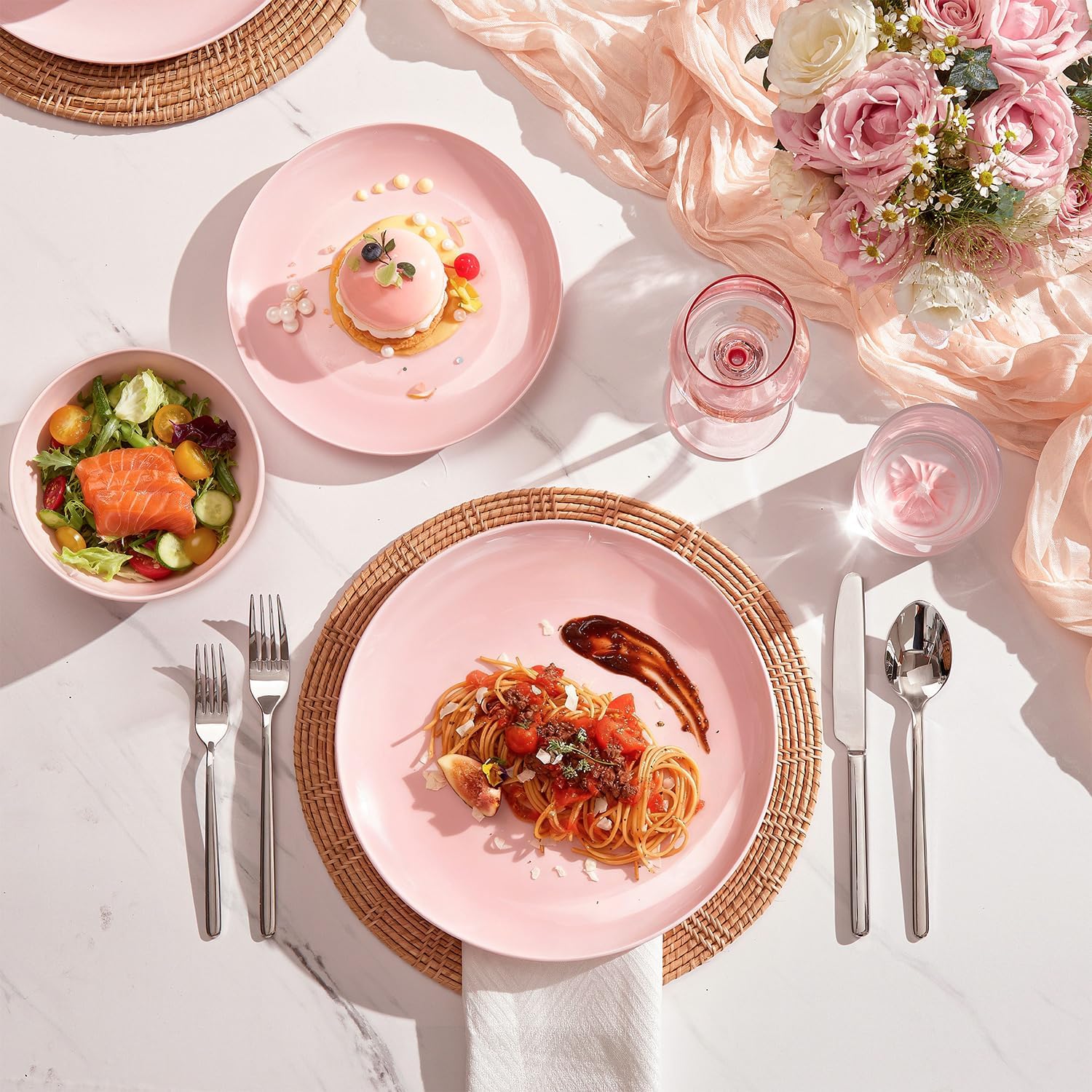 Thumbnail 2 de HIKAA Geschirrset für 8 Personen (24-teilig) Knochenporzellan in Rosa