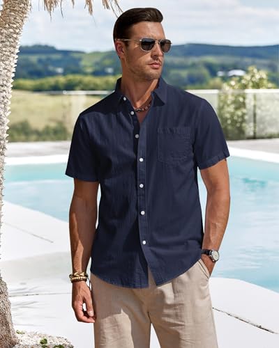 Detalle de J.VER Mens Linen Shirts Short Sleeve Summer Beach Casual Lightweight Cotton Regular Fit