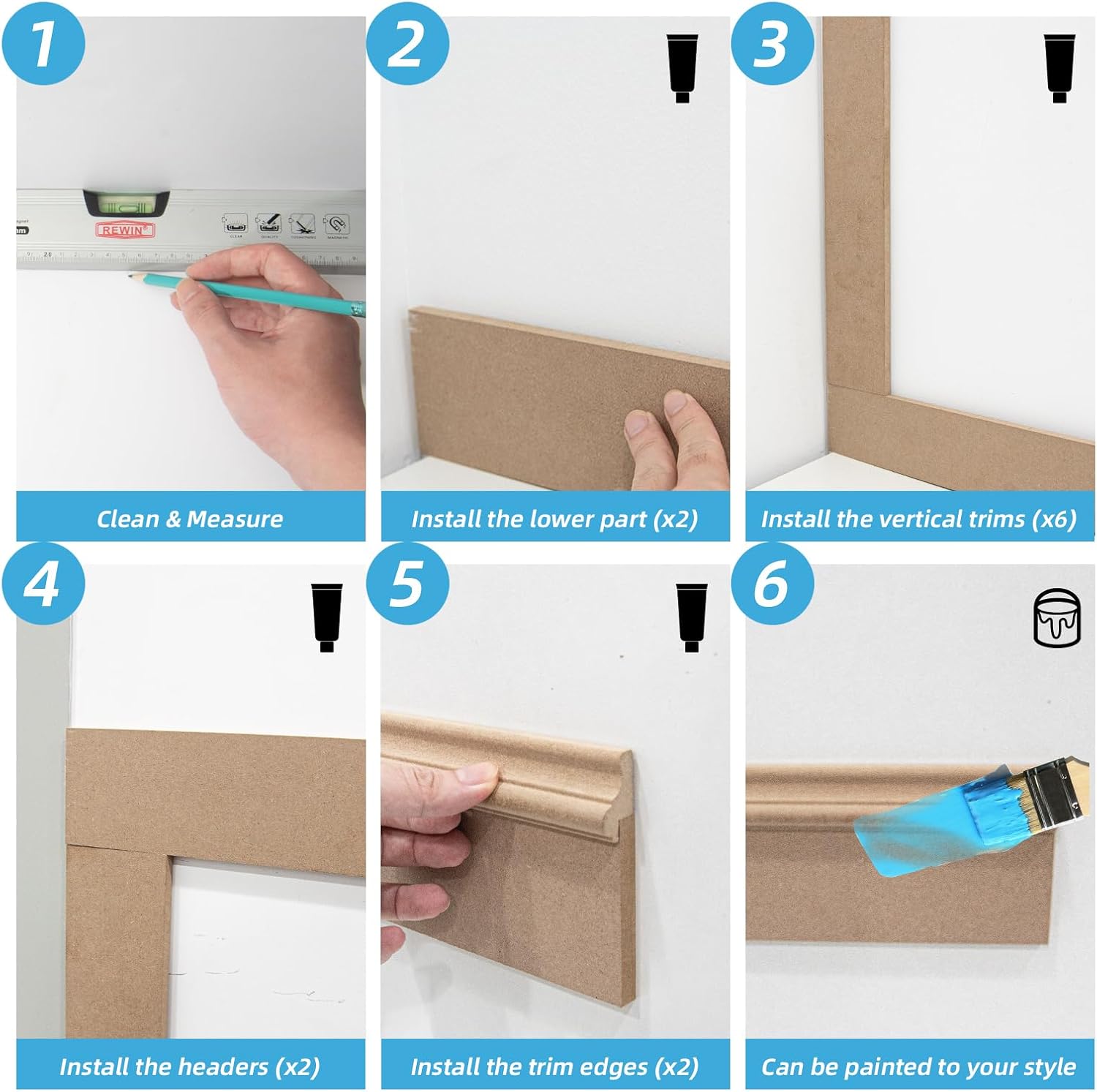 Thumbnail 6 de Art3d A20331MF10 Board and Batten Wainscoting Kit, Paintable MDF, 94.5 x 54 in.