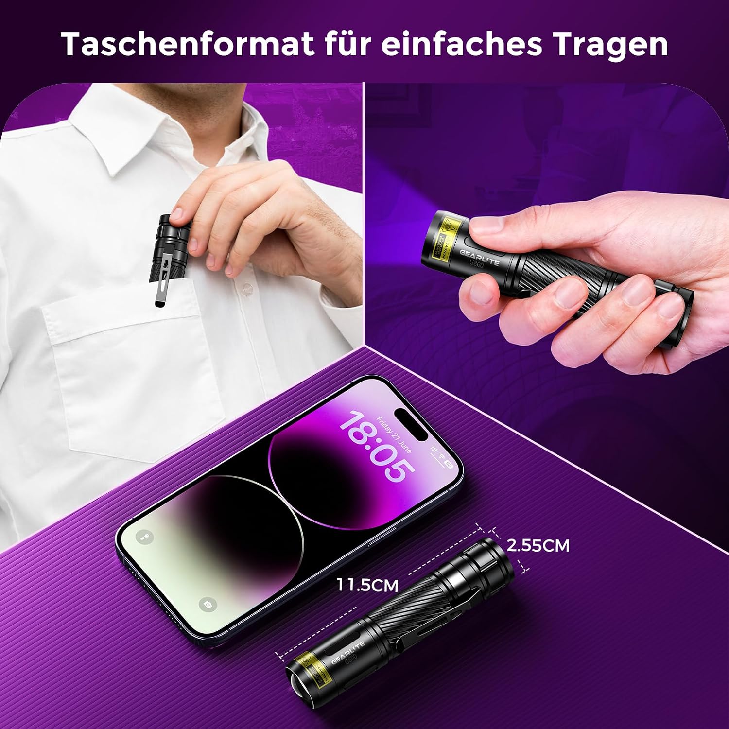 Thumbnail 4 de GEARLITE Wiederaufladbar LED UV 395nm Taschenlampe