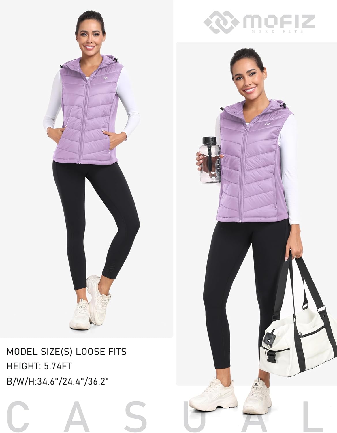 Thumbnail 6 de MoFiz Womens Puffer Softshell Vest Hooded Lightweight Insulated Jacket