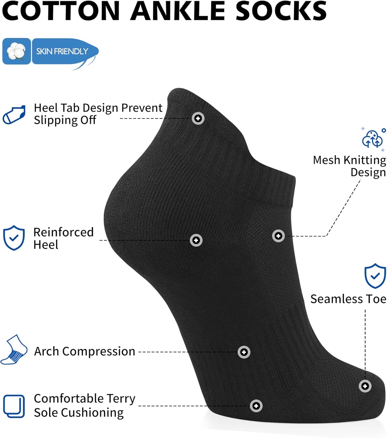 Thumbnail 3 de CLOSEMATE 7 paia calze corte sportive traspiranti uomo donna con supporto arco