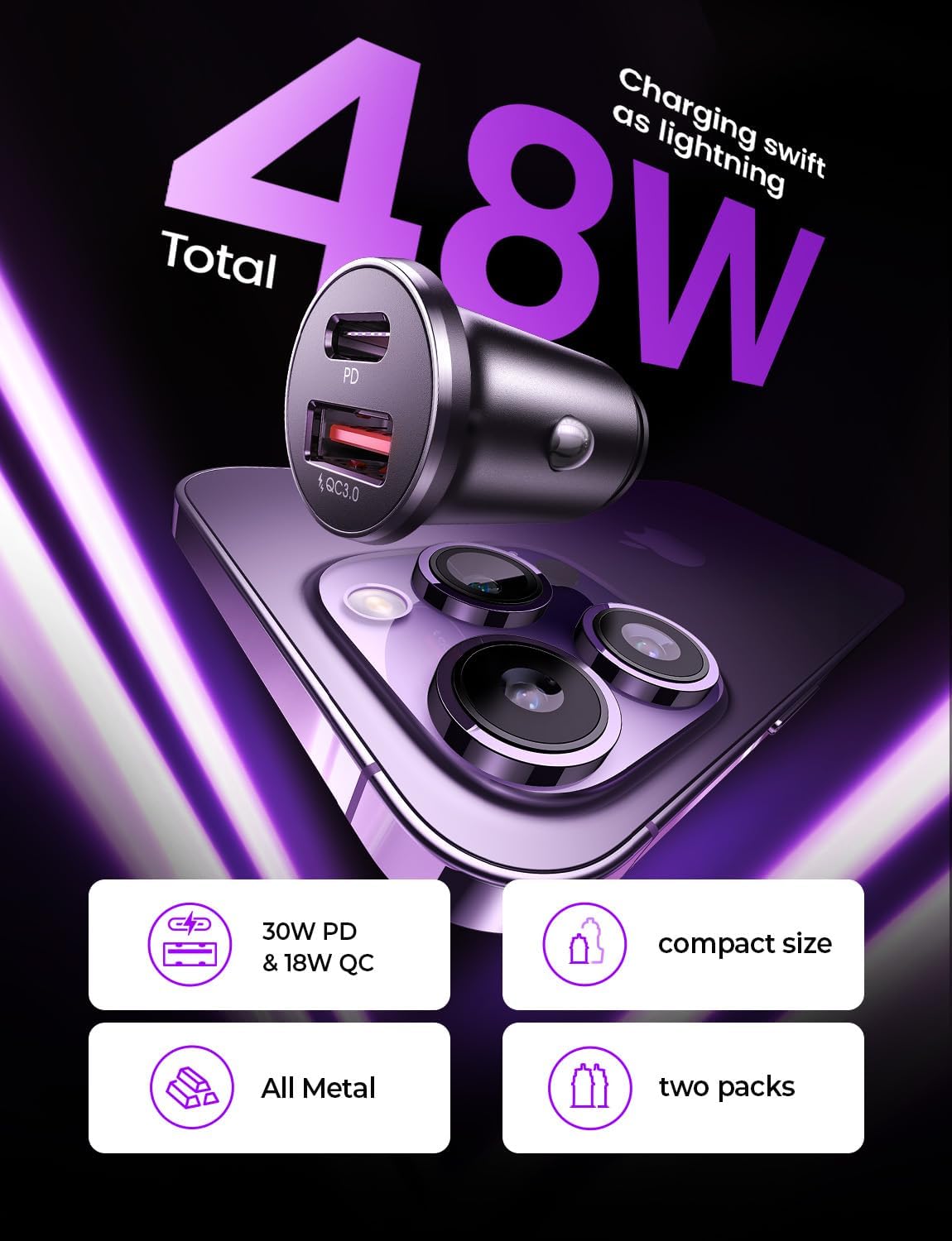 Detalle 2 de LISEN USB-C car charger, metal