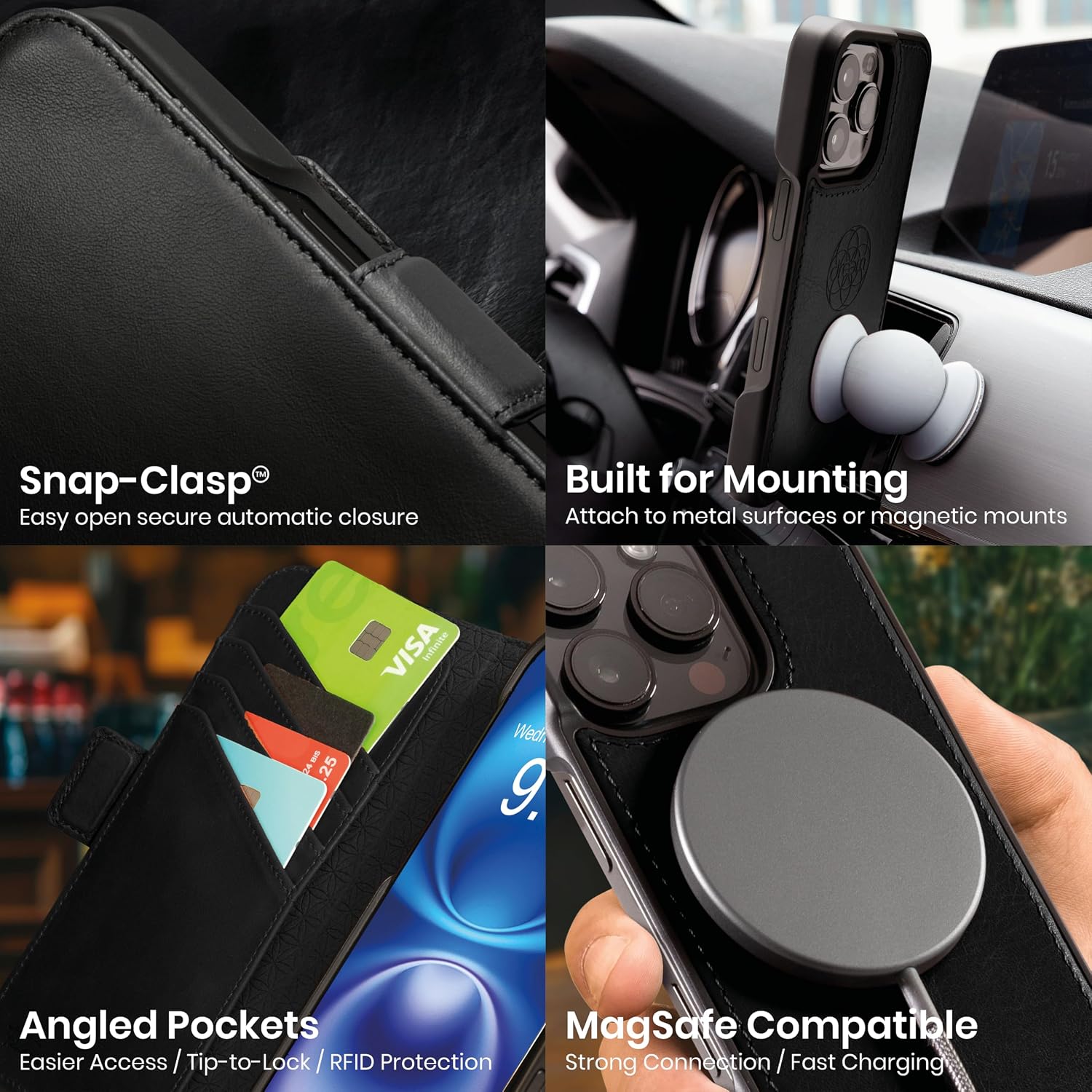 Detalle de Dreem Wallet Case for iPhone 16 Pro Max with 3-Way Kick-Stand and RFID Blocking
