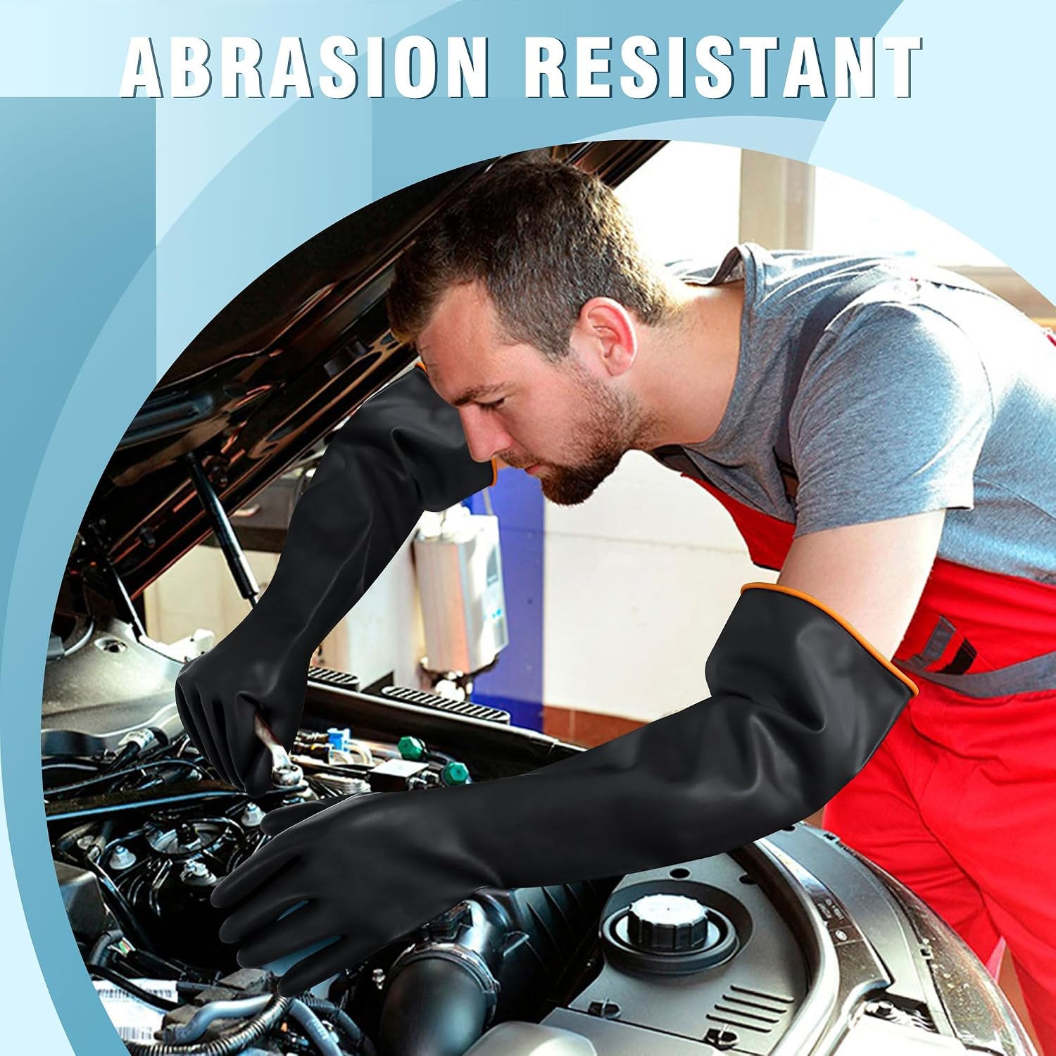 Detalle de Albefer 22" Long Rubber Gloves – Chemical Resistant, Heavy Duty