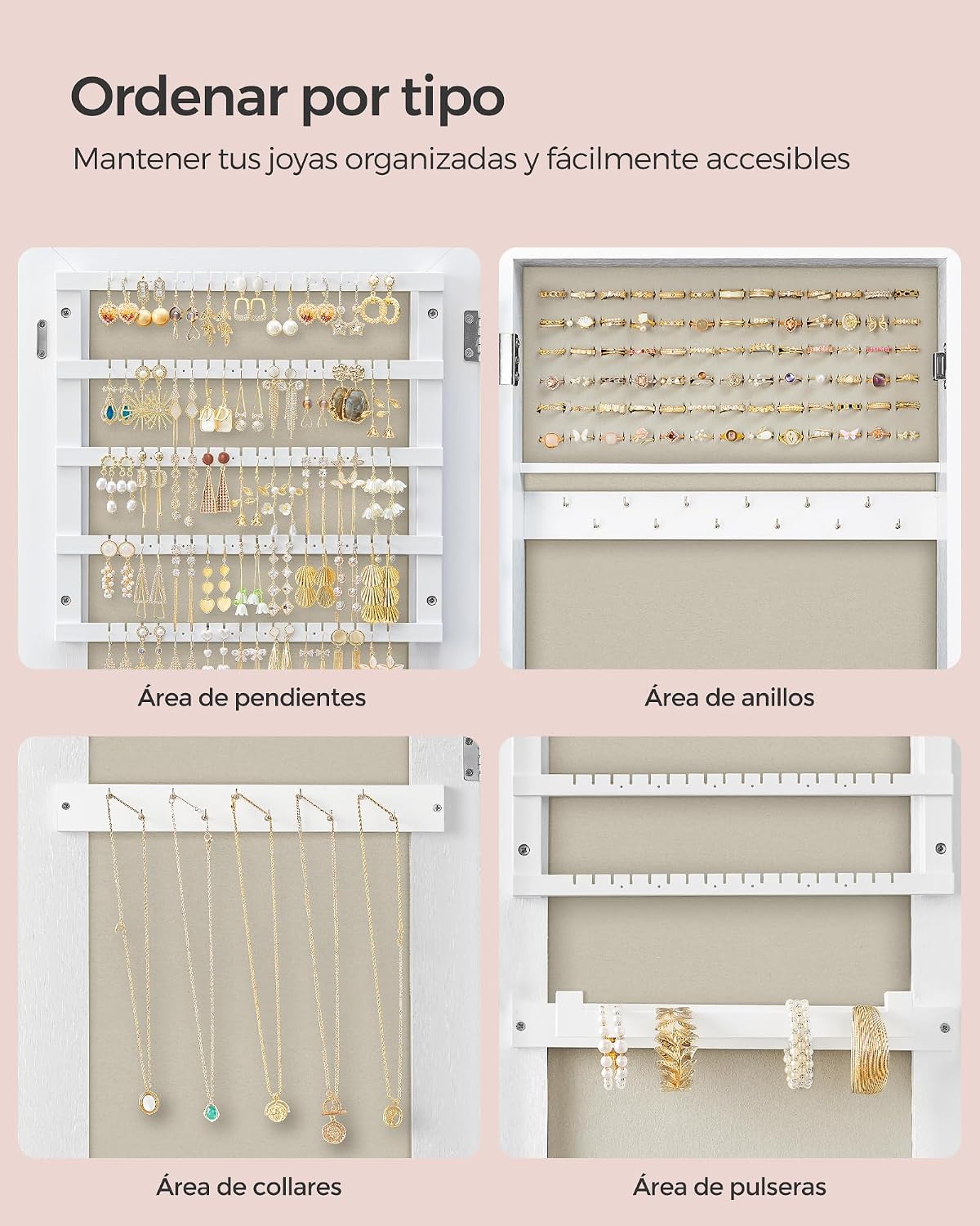 Detalle de SONGMICS Espejo Joyero JJC069W02 con cerradura, armario bloqueable y espejo de longitud completa
