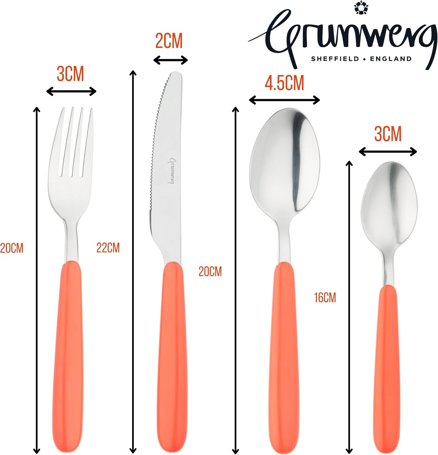 Thumbnail 1 de Grunwerg Bistro Cutlery, 16 Piece Set, Coral – 18/0 Stainless Steel with Rounded Handles