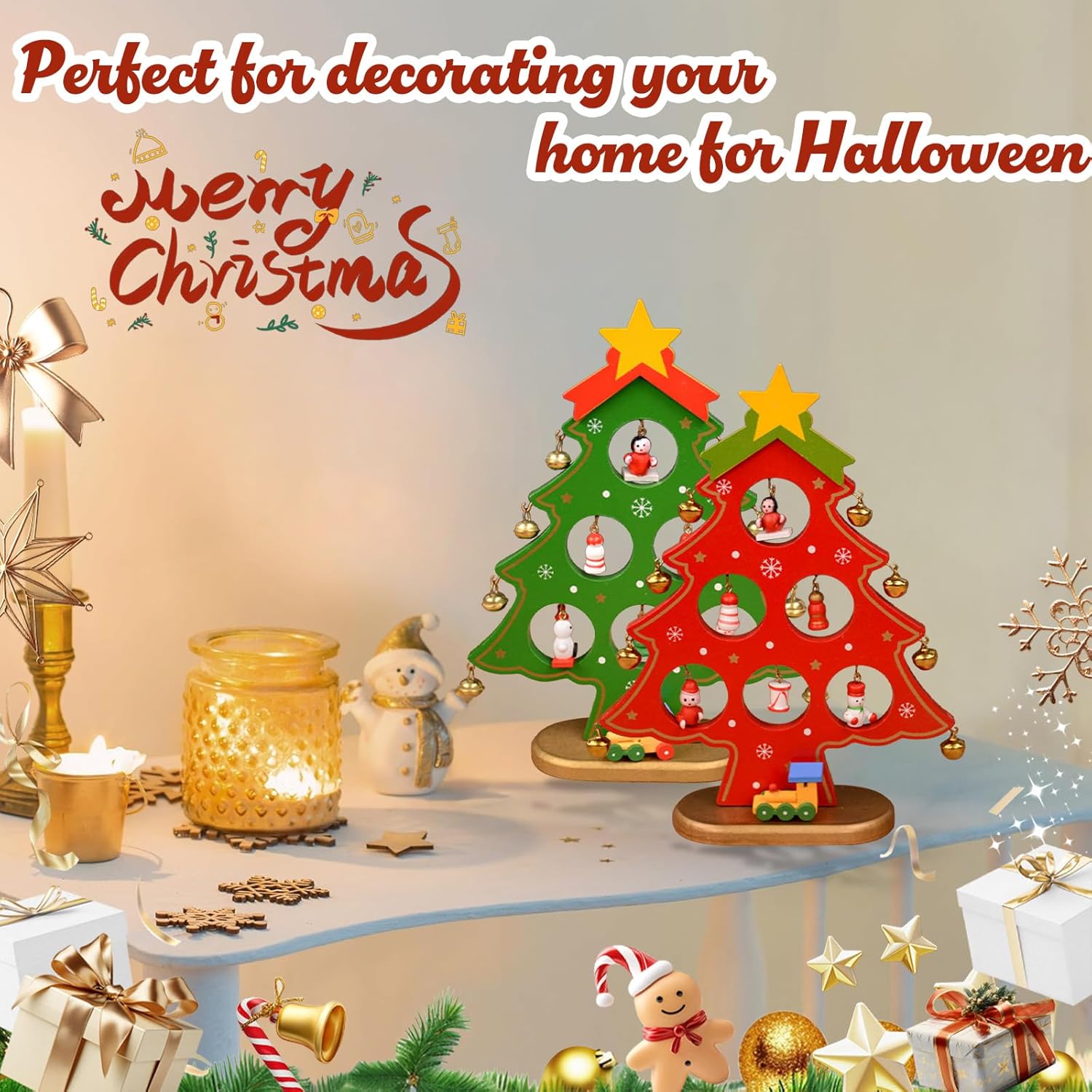 Thumbnail 6 de MOMAHUA Hölzerner Weihnachtsbaum Rot – DIY Mini Tischdeko aus Naturholz (6-teilig)