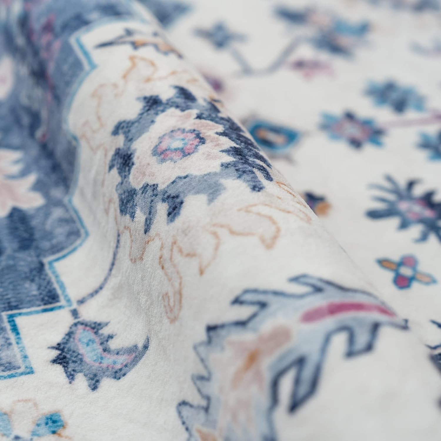 Detalle de Vamcheer Tapis Salon 240x340 – Grand tapis vintage lavable en machine, bleu