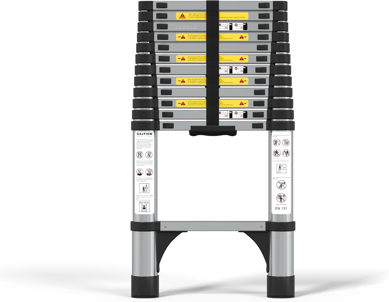 Detalle de JADDUO 29.5 FT Telescoping Aluminum Ladder with Hooks, Wheels & Stabilizer Bar