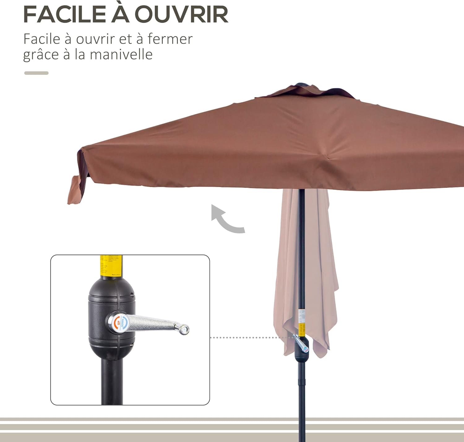 Thumbnail 2 de Outsunny Demi parasol – parasol de balcon 5 entretaux en métal, 2,3 x 1,3 x 2,49 m, voile en polyester haute densité