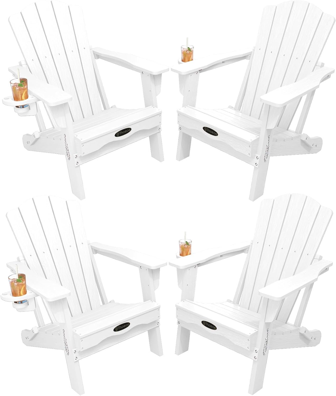 Detalle de THOEOE Adirondack Chairs Folding Set of 4, HDPE Patio Chairs with Cup Holders