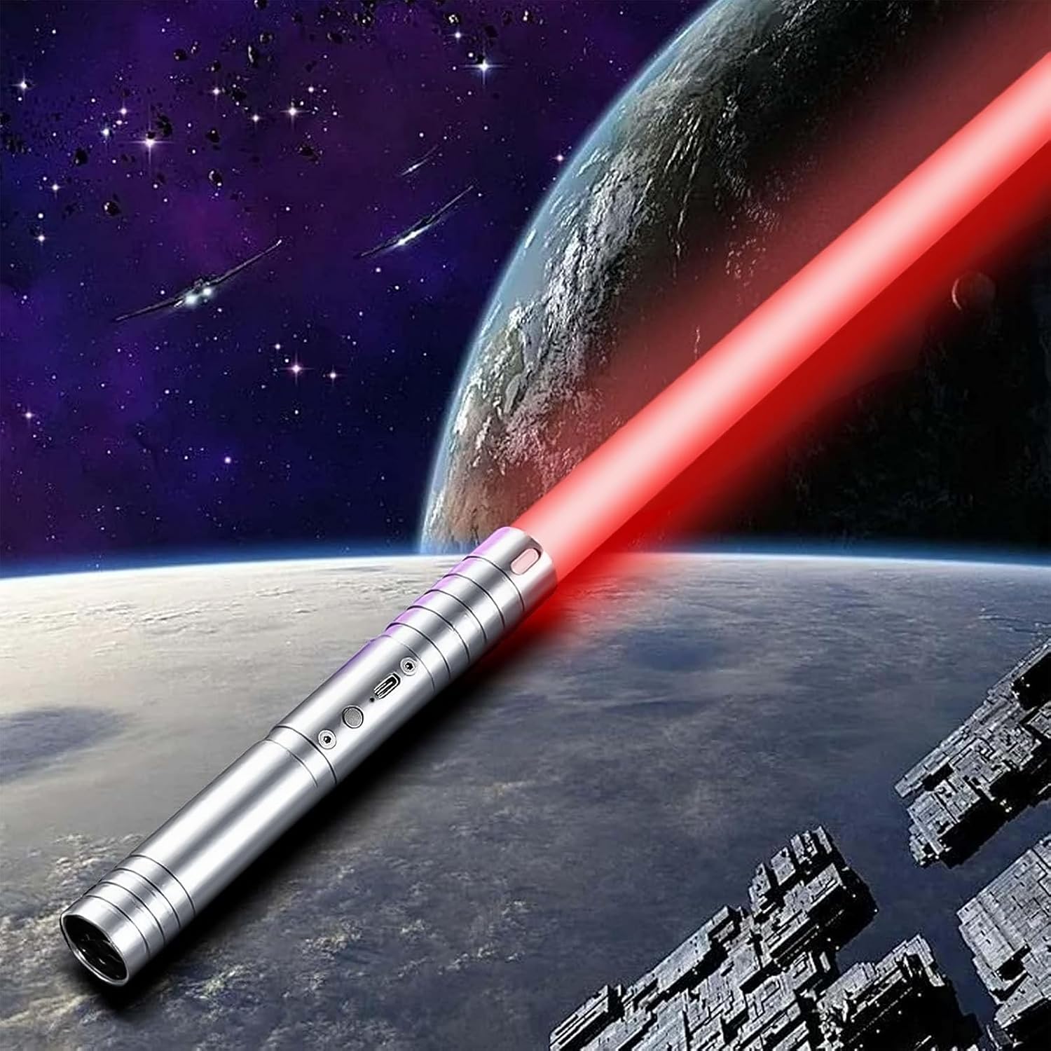 Detalle de Lightsaber with Dueling Metal Hilt, 15-Color Changeable RGB, USB-C Rechargeable (60cm)