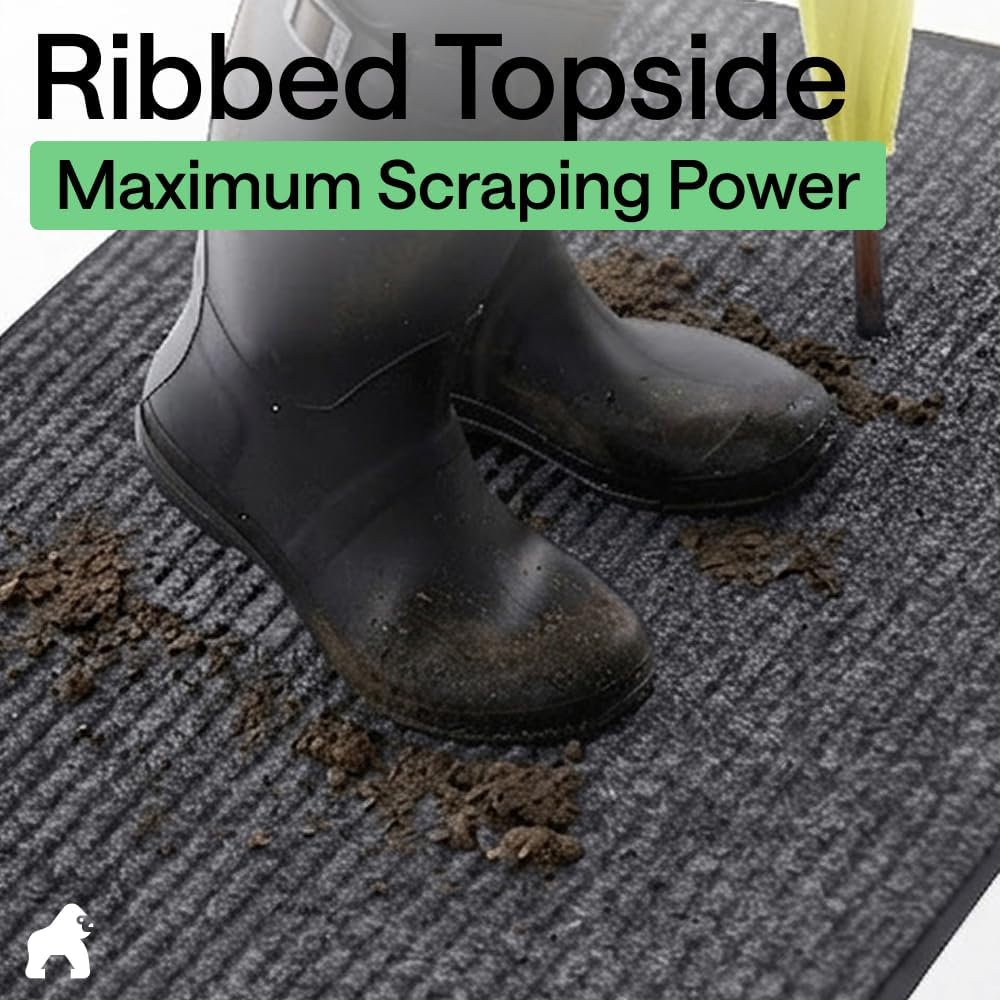 Detalle 2 de GORILLA GRIP Traffic Guard Door Mat, 35 x 23 in, Charcoal Gray, Ribbed Top