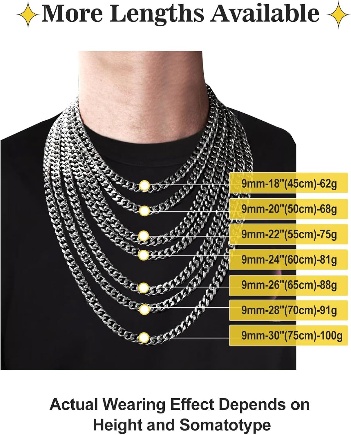 Detalle 2 de Inscca Herren-Halskette aus 316L-Edelstahl mit kubanischer/Kuban-Gliederkette – silbern, in Längen von 45 bis 75 cm