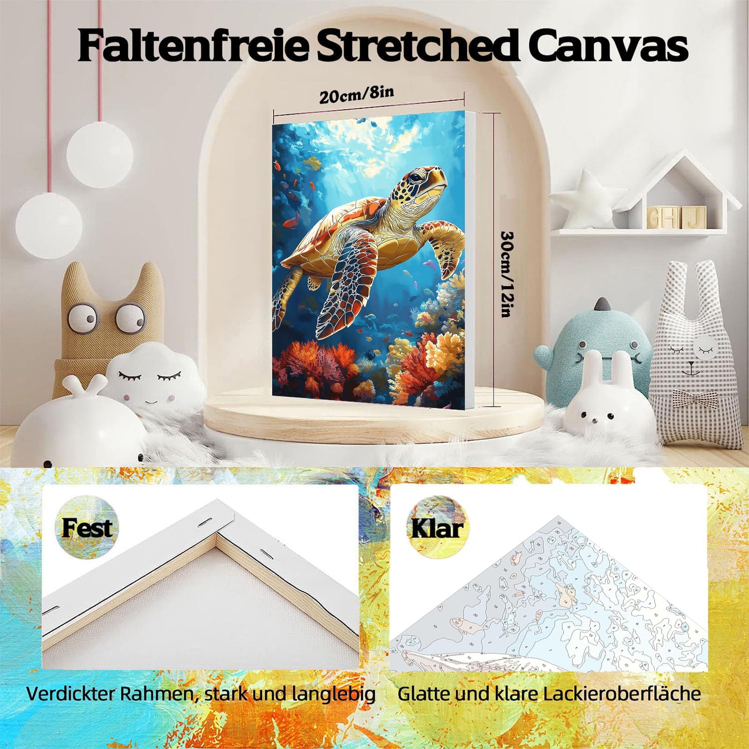 Detalle 2 de Pujeknm 4 Stück Malen nach Zahlen Erwachsene mit Rahmen – 20x30 cm, Strand-Schildkröte, Holzstaffelei, DIY Acryl-Ölmalerei Set