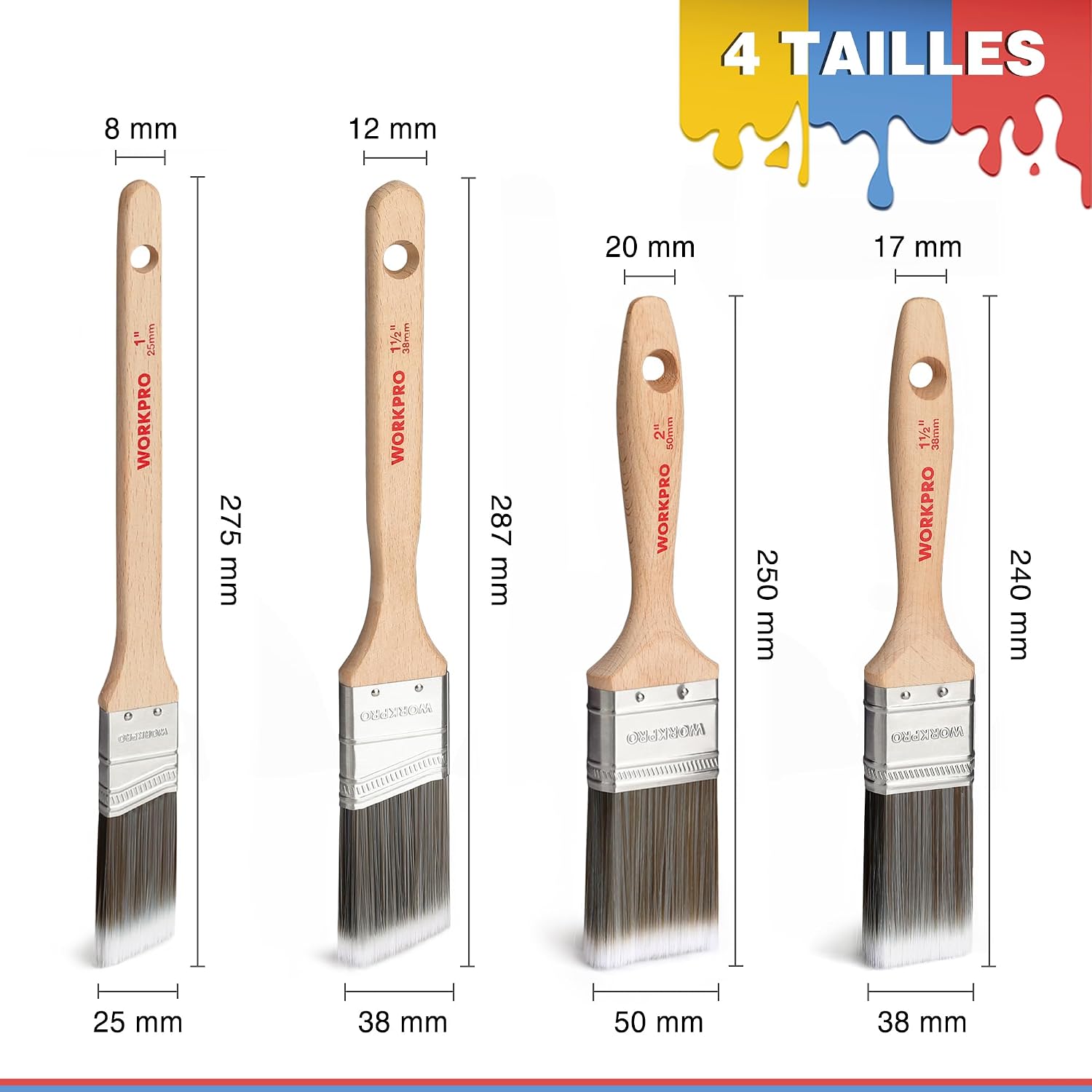 Thumbnail 1 de WORKPRO pinceaux à peinture professionnelles 4 pcs