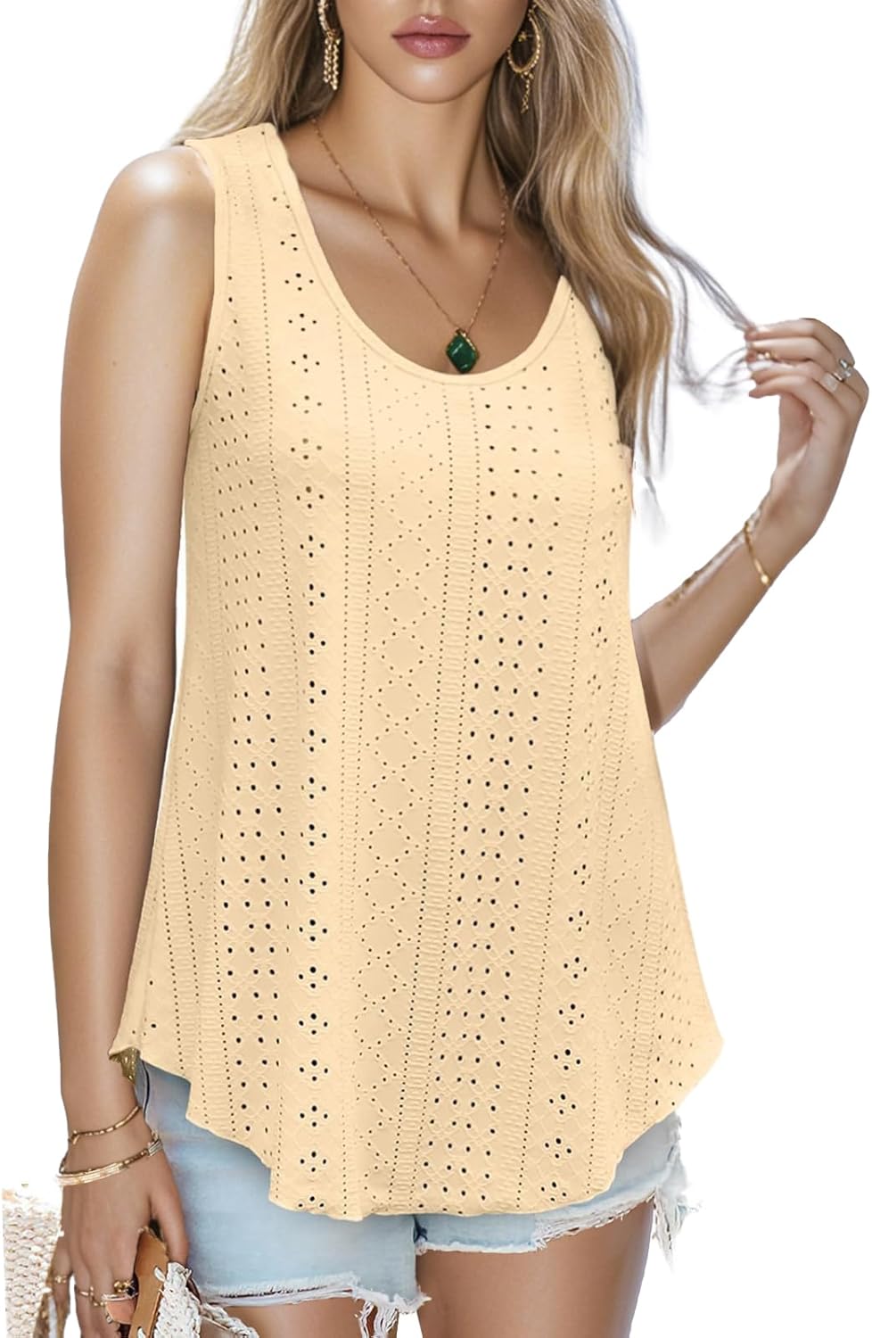 Detalle de SEDEX Women's Loose Fit Tank Top: Sleeveless Vest with Eyelet Embroidery