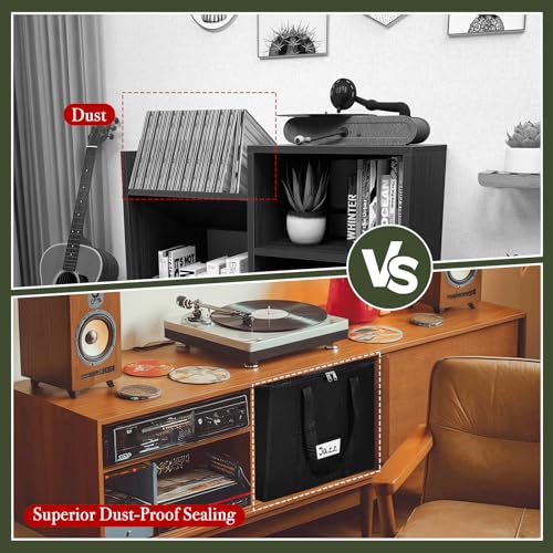 Detalle 2 de HEYCOOK Vinyl Record Storage Box – Holds Up To 50 12-Inch Records (Sealed, Dust-Proof) with Lid, Handles and 32.5 x 18 x 32.5 cm