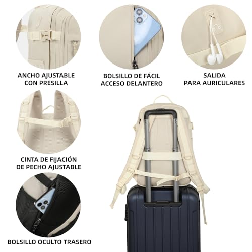 Detalle de Mochila de cabina RAYKONG 40x20x25 cm (20 L) Beige