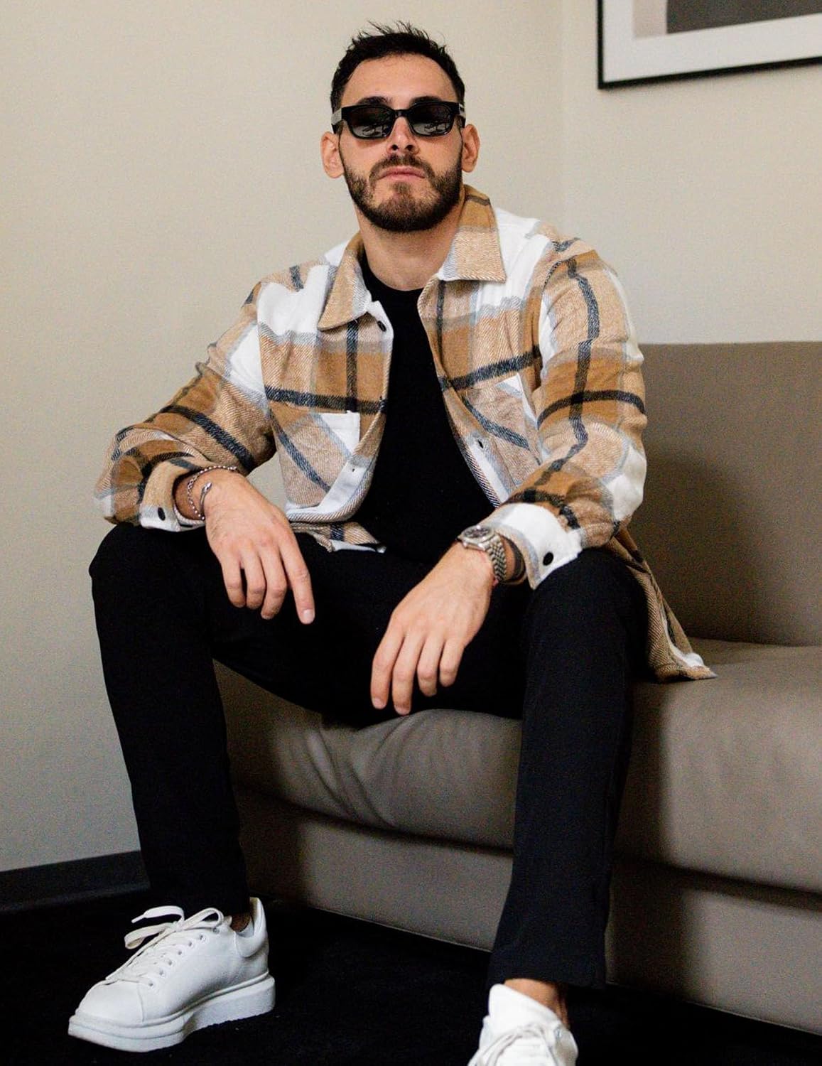 Detalle de COOFANDY Men's Plaid Flannel Shirt Jacket