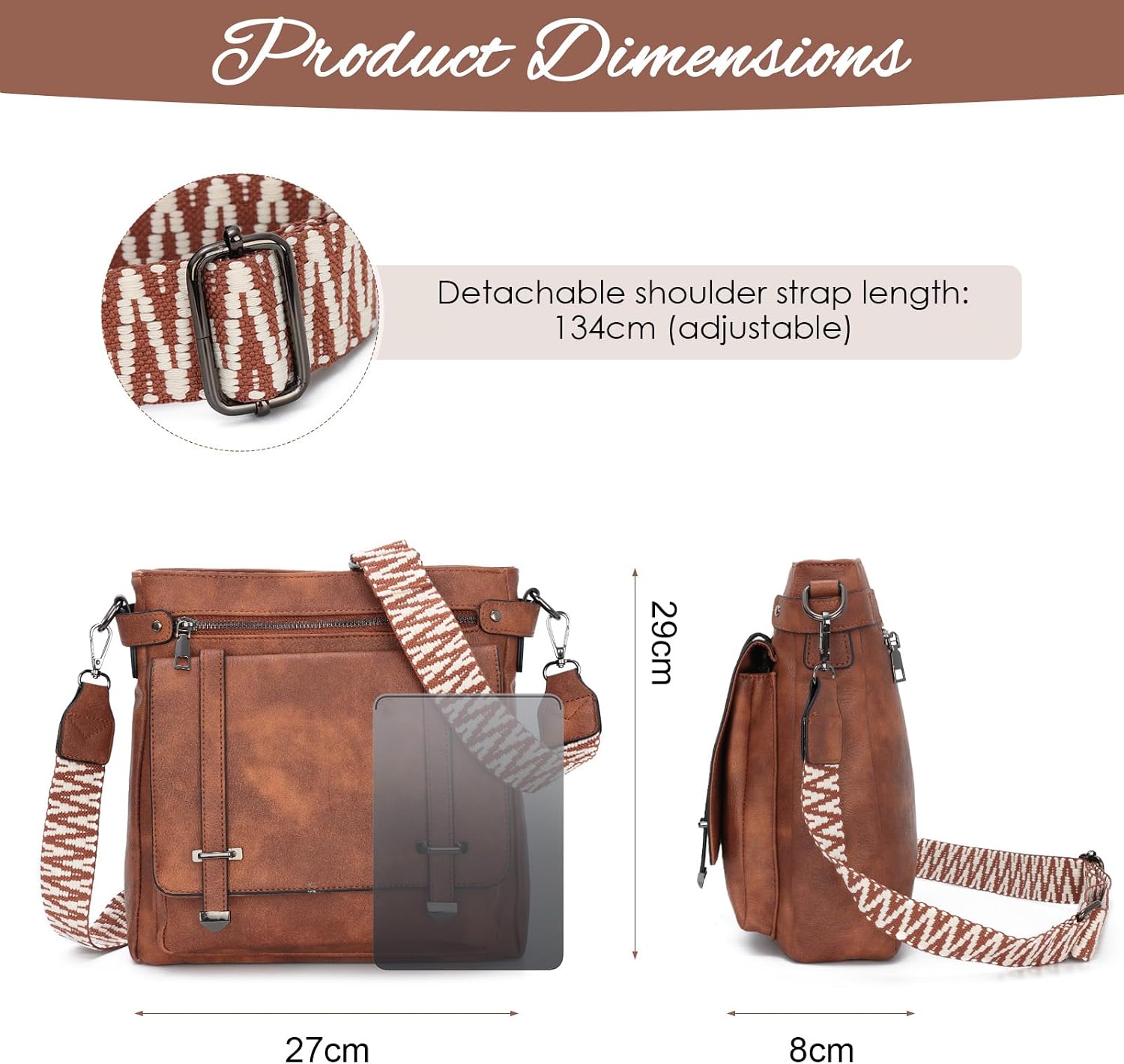Detalle 2 de EVEOUT Faux Leather Crossbody Bag with Wide Strap
