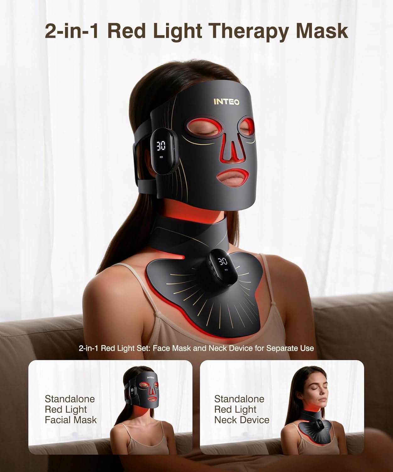 Detalle de Red Light Therapy for Face and Neck: 4 Modes Cordless Mask with 680 Beads