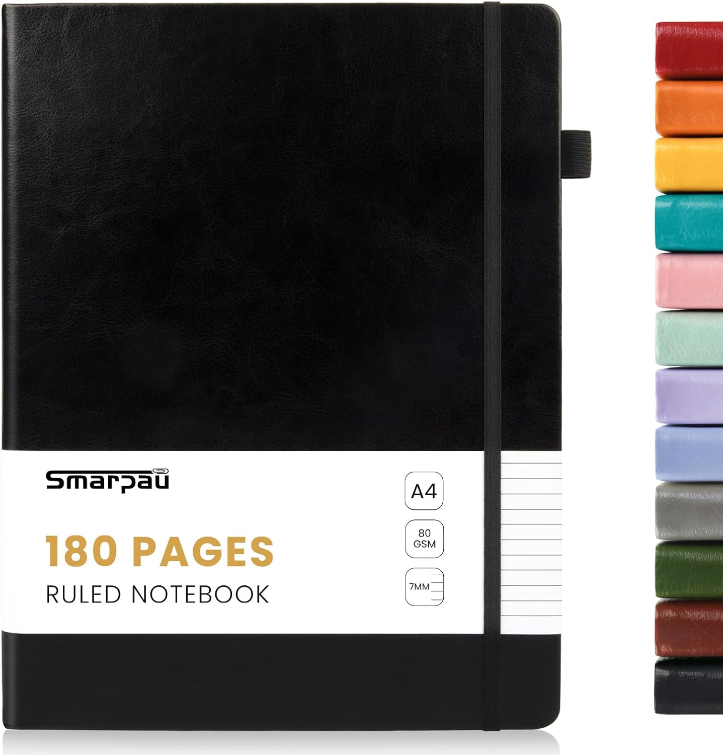 Smarpau A4 Notebook 180 Pages – Leather-Lined Journal with Thick Paper and Hardback Cover