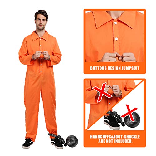 Detalle 2 de EraSpooky Men’s Prisoner Costume, Orange Button-Front Jumpsuit for Halloween