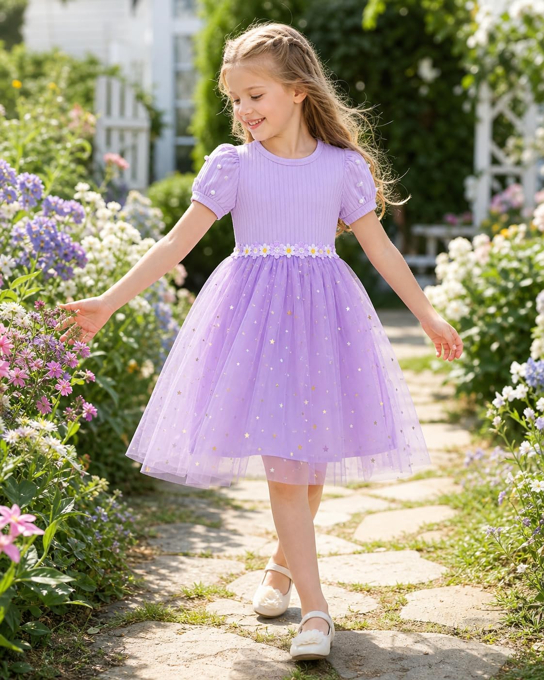 Thumbnail 1 de JiAmy zomerjurk voor meisjes, 4 jaar – 3D-vlinders, tule en ruchesmouwen