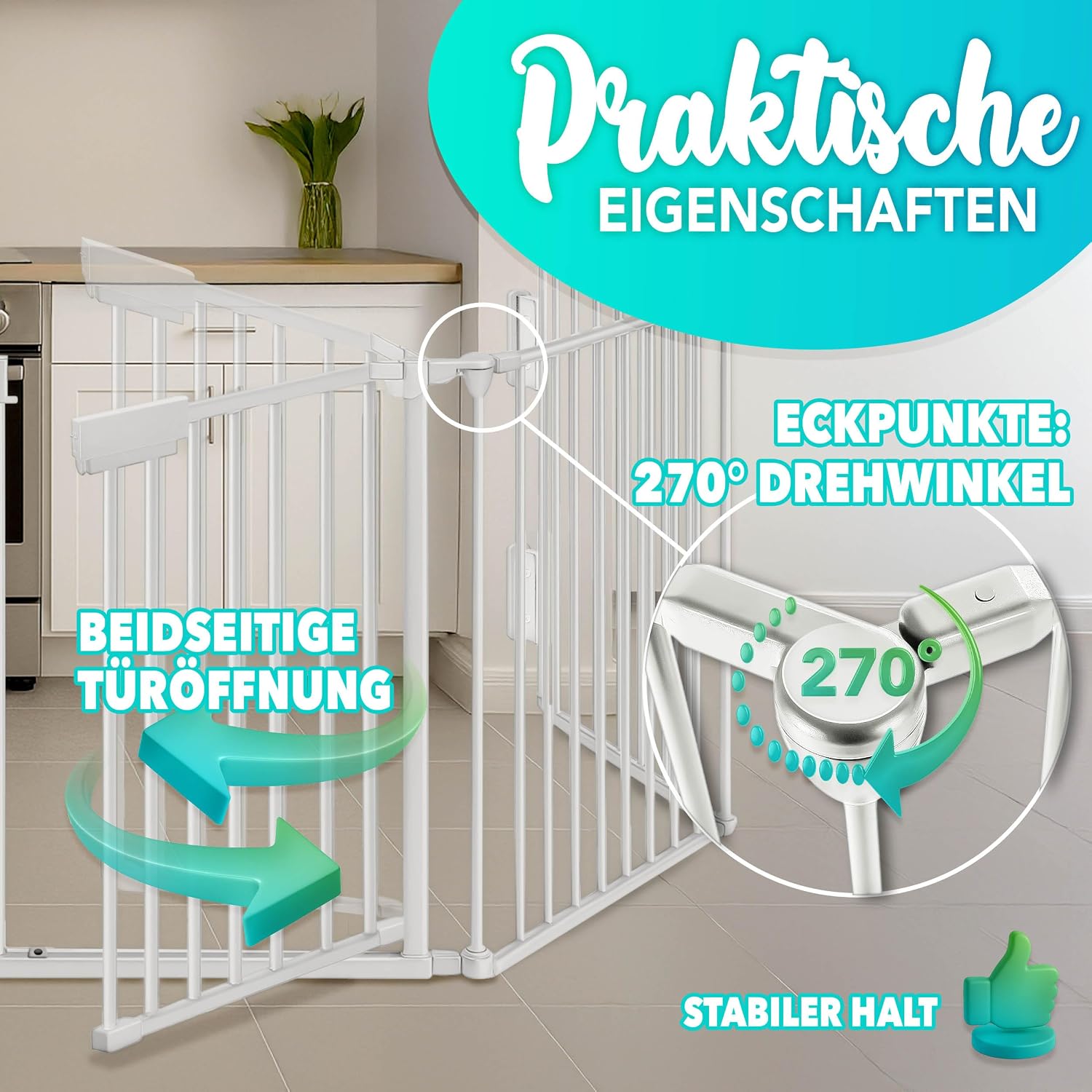 Thumbnail 6 de KIDUKU® Kaminschutzgitter mit Tür aus Metall – faltbares Absperrgitter 600 cm inkl. 10 Elementen (Grau)