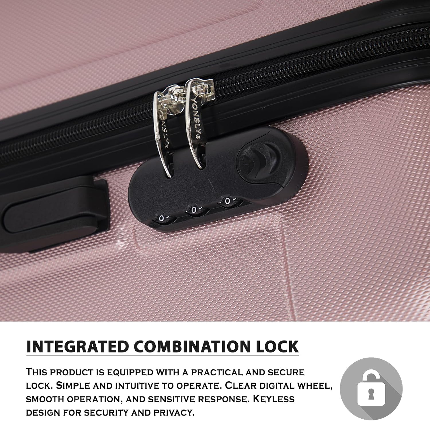 Detalle de YONSLY Trolley Koffer – Hartschalen-Reisekoffer mit 360° Rollen, Zahlenschloss und roségoldem Design (L)