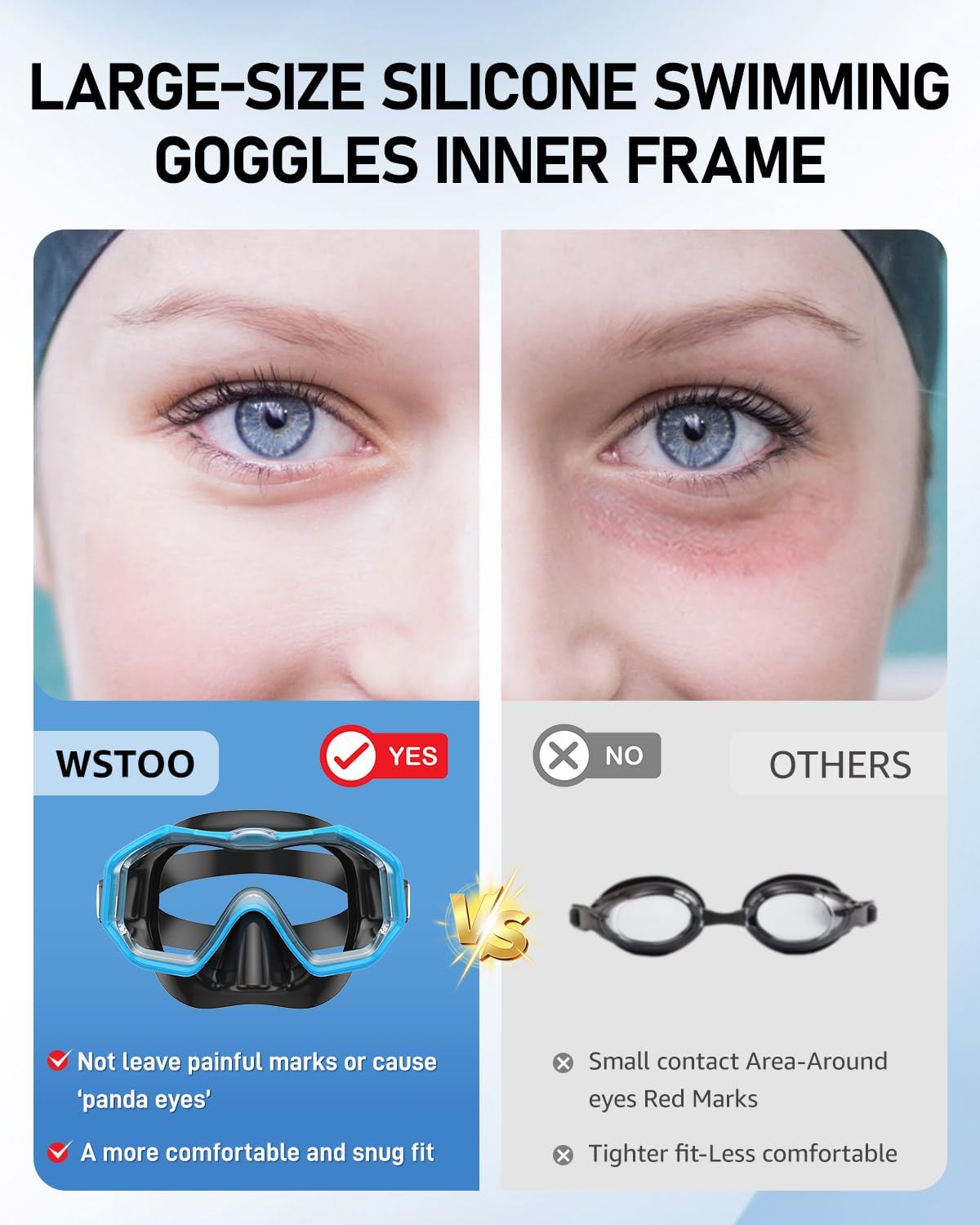 Detalle de WSTOO Adults Swim Goggles with Nose Cover (3-Lens, Anti-Fog, Leak-Proof) for Youth & Adults