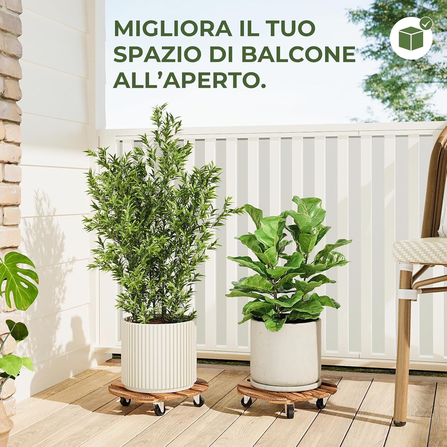 Thumbnail 5 de Bamworld Carrello per piante in legno con ruote girevoli (set di 2 supporti) – mobile per interni ed esterni