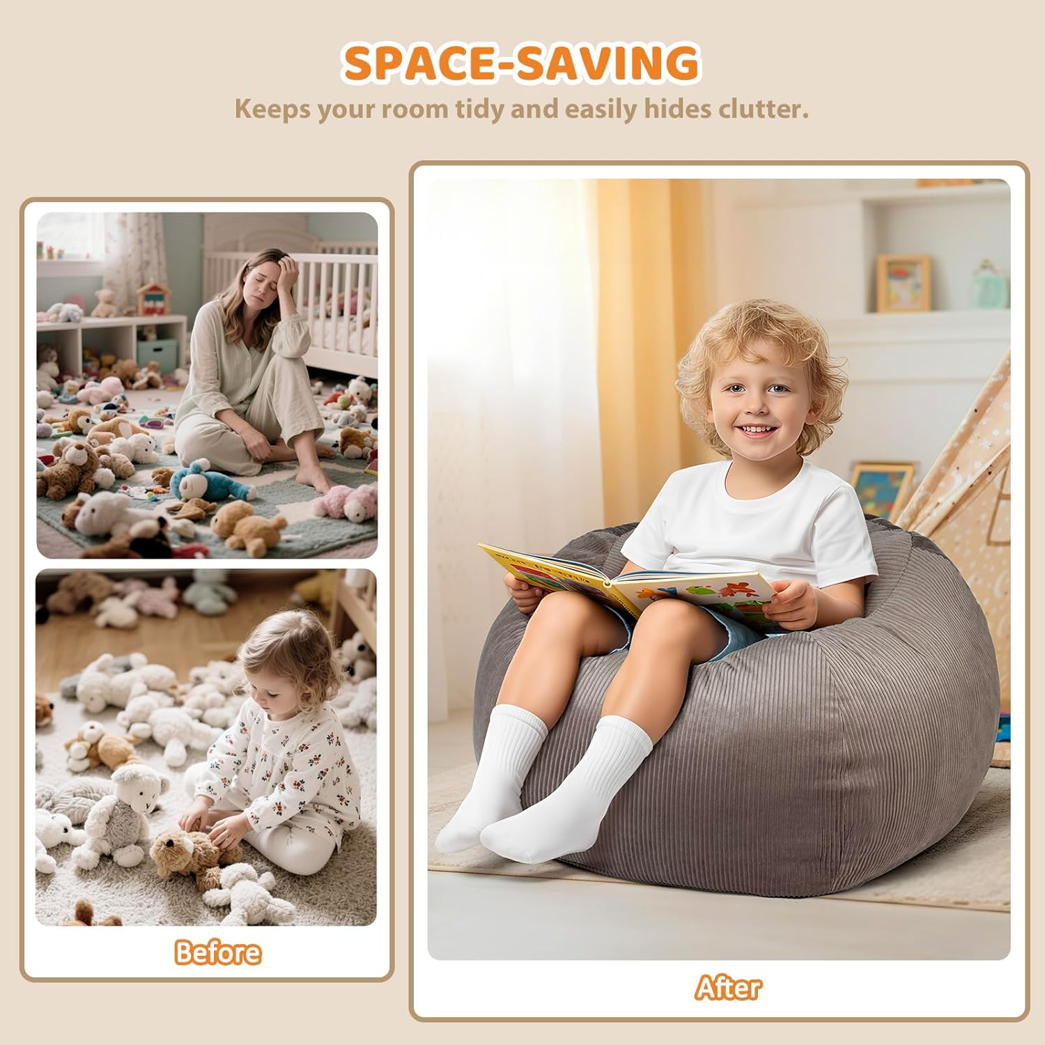 Thumbnail 5 de GAGAKU Pouf di peluche XXL 60x60 cm – fodera per riempire e organizzare giocattoli in cameretta