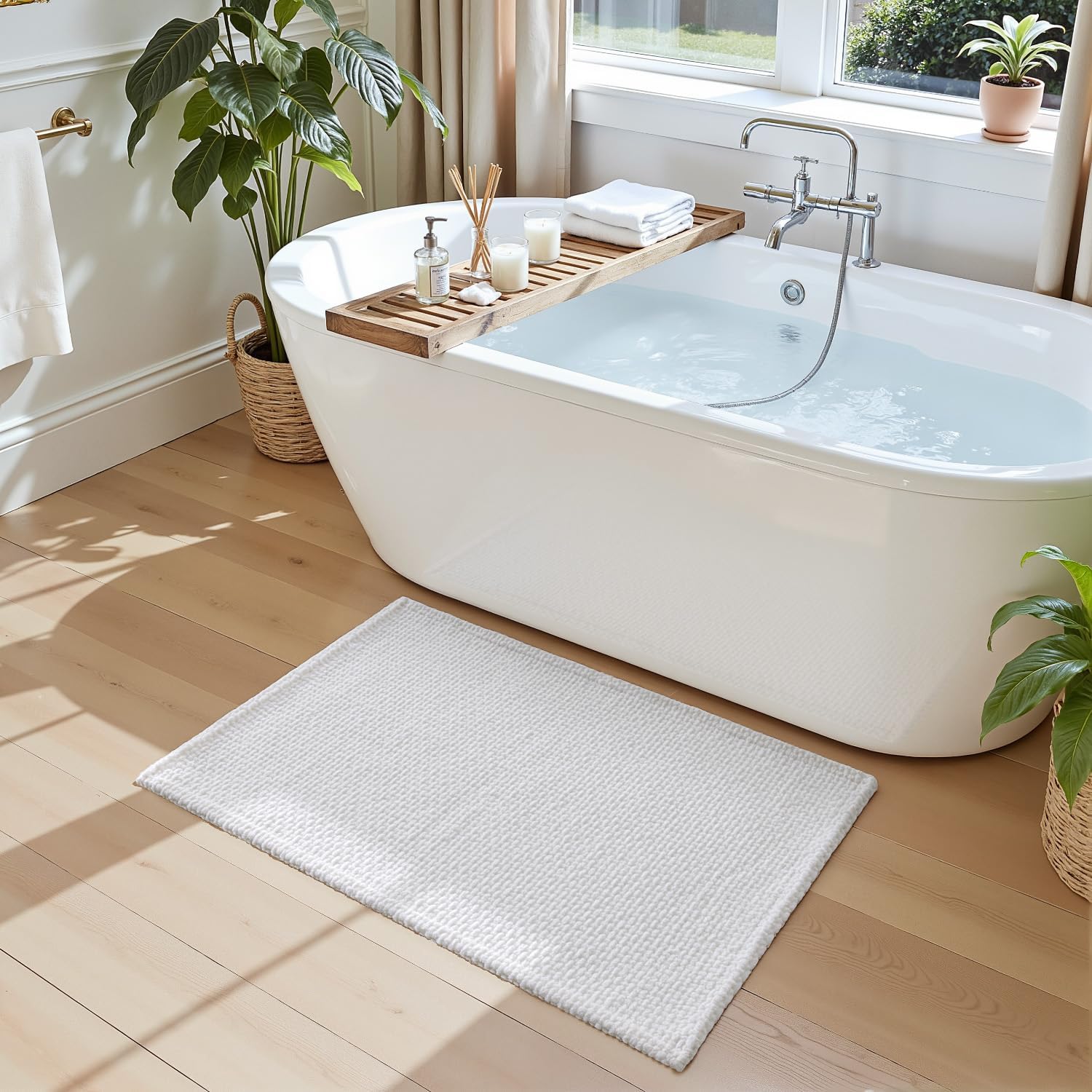 Thumbnail 3 de Tapis de bain DEXI 60 x 90 cm en chenille antidérapant, blanc