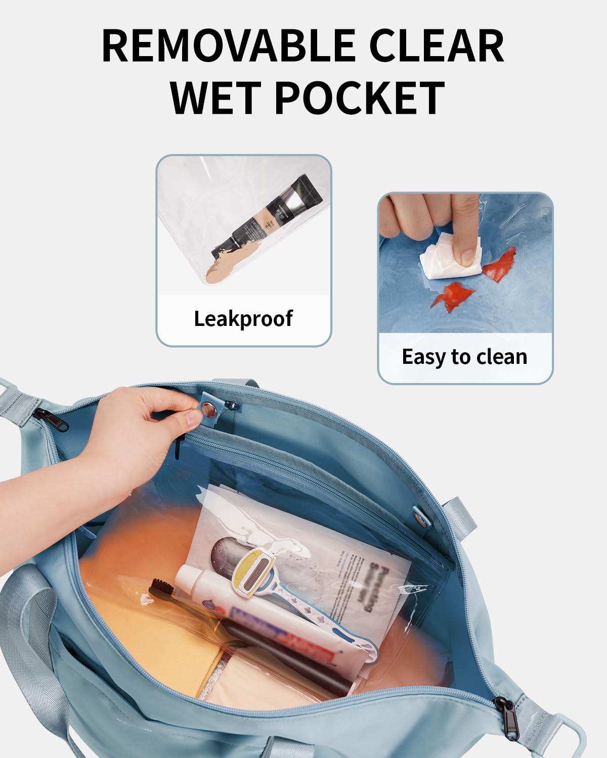 Detalle 2 de ECOHUB 20L Handgepäck Tasche 40×20×25 cm für Ryanair – faltbar mit abnehmbarer Nass-Tasche (Grau)