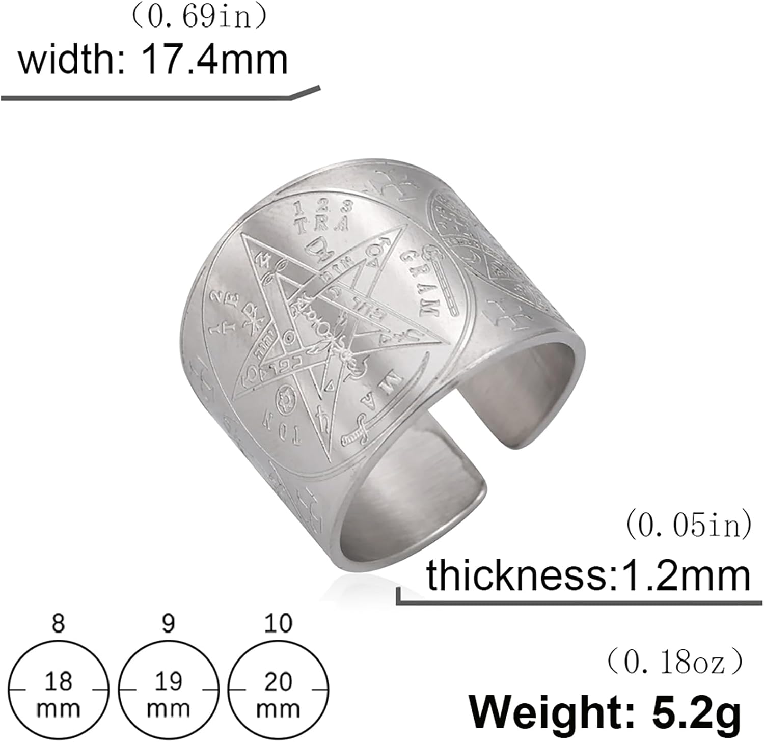 Detalle de EUEAVAN Tetragrammaton-Pentagramm-Ring – Schutzsymbol mit göttlicher Symbolik aus Edelstahl