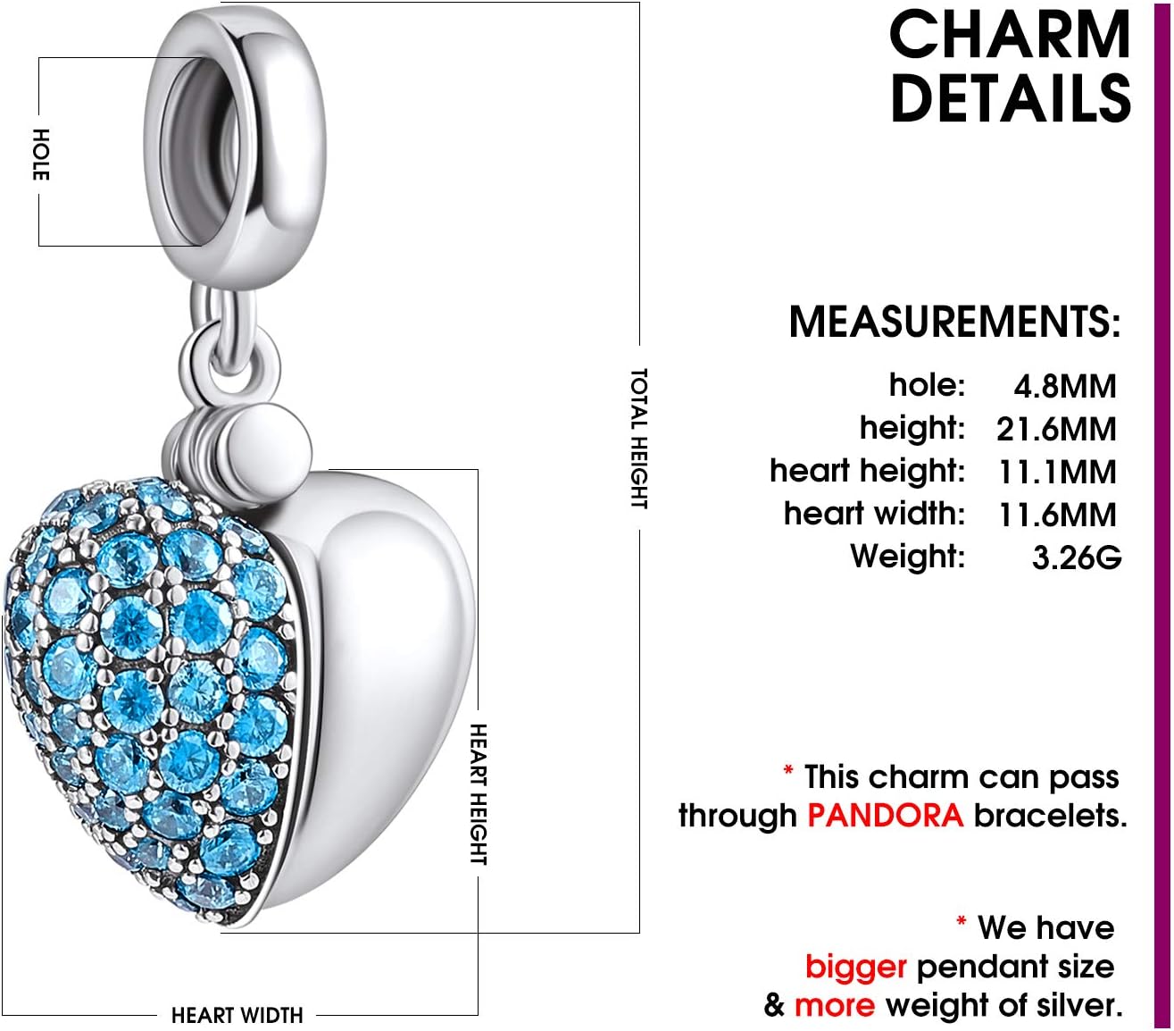 Thumbnail 2 de NINGAN Herz Charm-Anhänger 'I Love You' aus 925er Sterling Silber – Charm Bead für europäische Armbänder und Halsketten